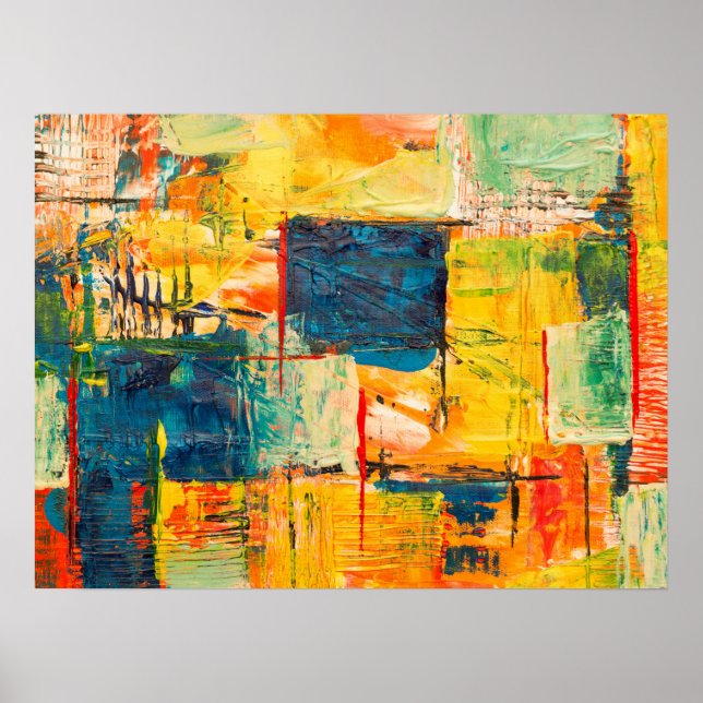 Multicolored Yellow Abstract Acrylic Painting Poster (Front)