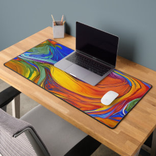 Multicolors Swirls Paint Pour Design Desk Mat