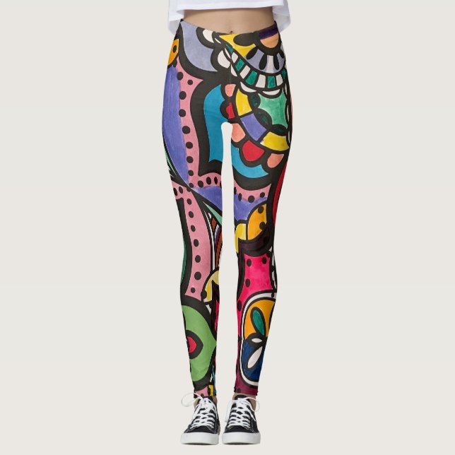 Multicolour abstract patterns leggings (Front)