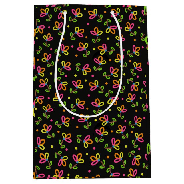 Multicolour Floral Design Medium Gift Bag (Front)