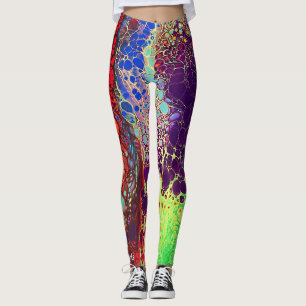 MULTICOLOURED ABSTRACT MARBLING WEB LACING LEGGINGS