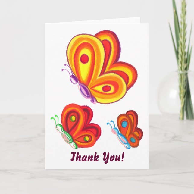 Multicoloured Butterflies, Thank You Card (Front)