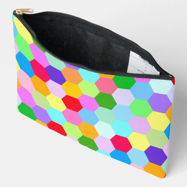 Multicoloured Hexagon Pattern Accessory Pouch (Open)