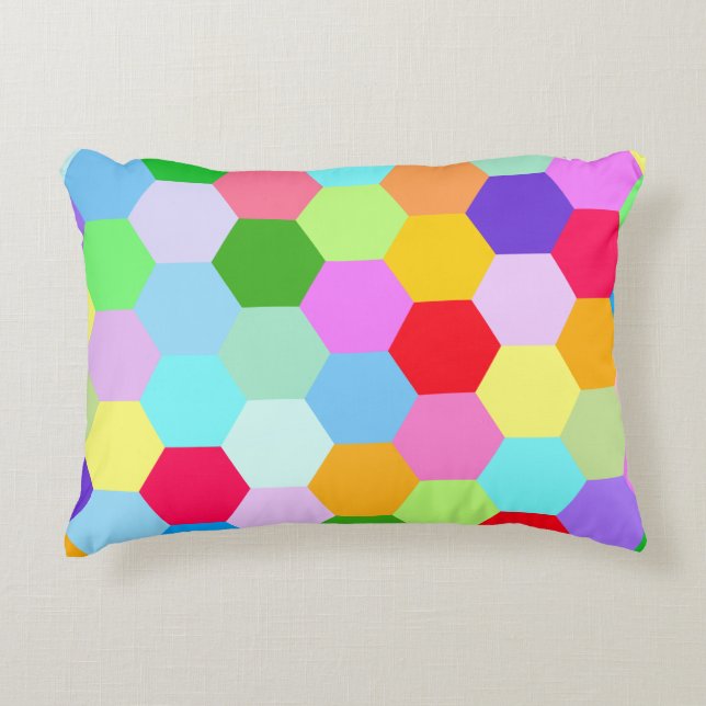 Multicoloured Hexagon Pattern Decorative Cushion (Front)