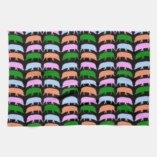 Multicoloured Hogs Pink Blue Green Orange Kitche Tea Towel