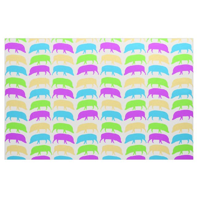 Multicoloured Hogs Yellow Blue Patterned Fabric (Yard)