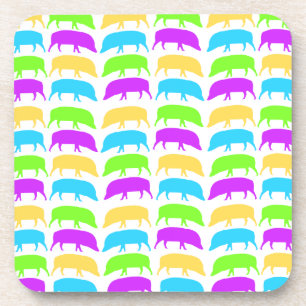 Multicoloured Hogs Yellow Green Purple Blue Cork C Coaster