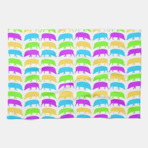 Multicoloured Hogs Yellow Green Purple Blue Kitche Tea Towel