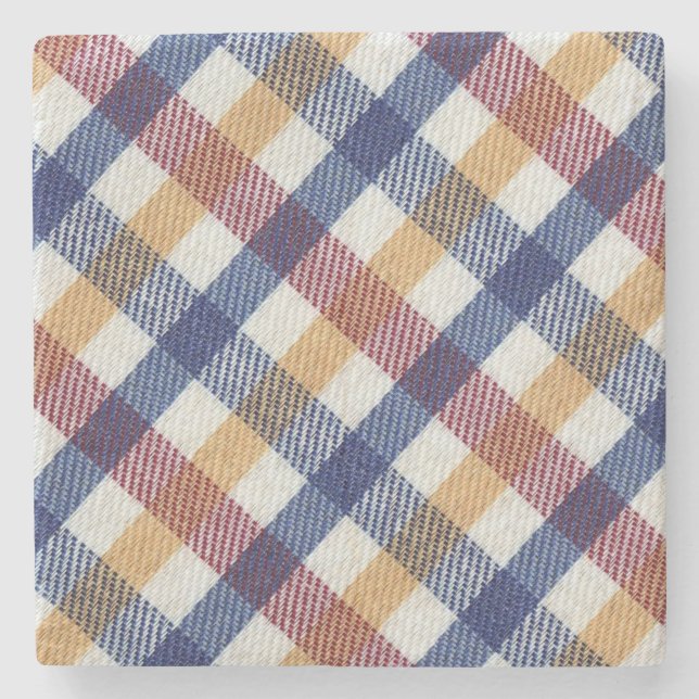 Multicoloured Tartan Pattern Stone Coaster (Front)