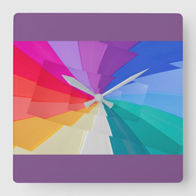 multicoloured vortex on square wall clock (Front)