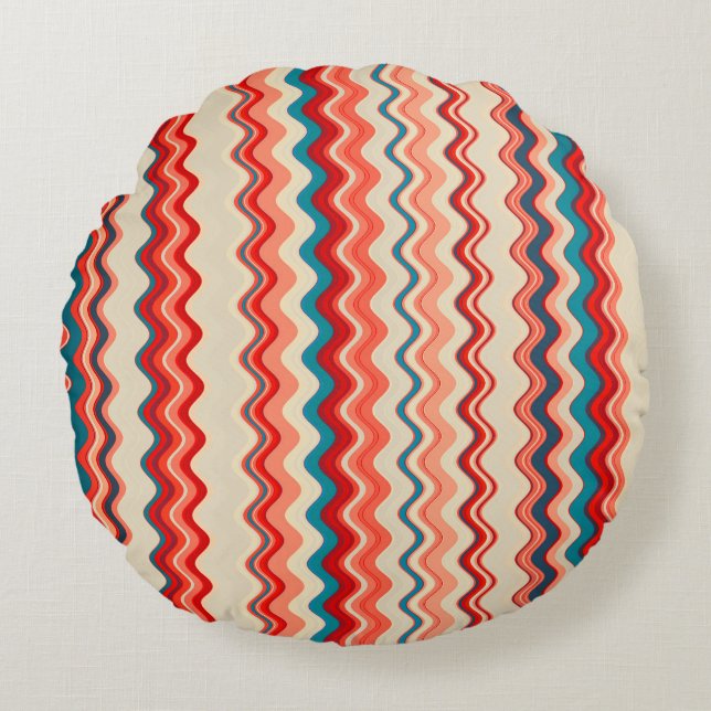 Multicoloured Wavy Pattern Round Cushion (Front)