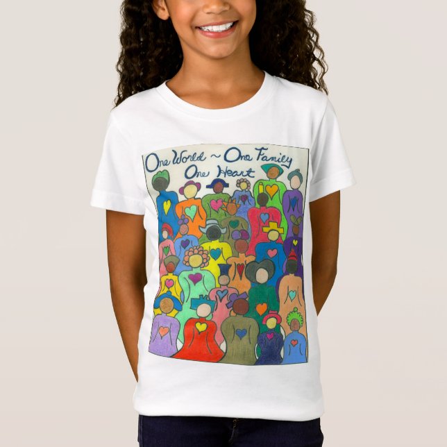 Multicultural 1 World, 1 Family, 1 Heart girls t T-Shirt (Front)