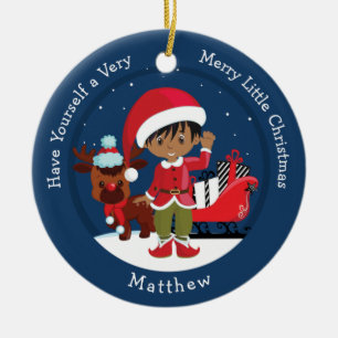 Multicultural Boy Elf Ceramic Tree Decoration