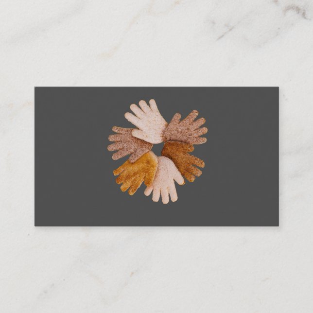 Multicultural hands circle concept made from bread business card (Front)
