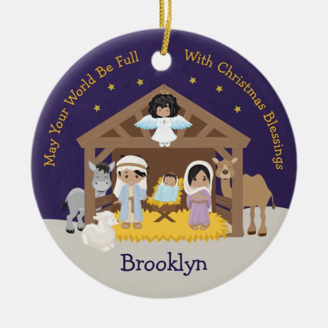 Multicultural Nativity Scene Ceramic Tree Decoration (Front)