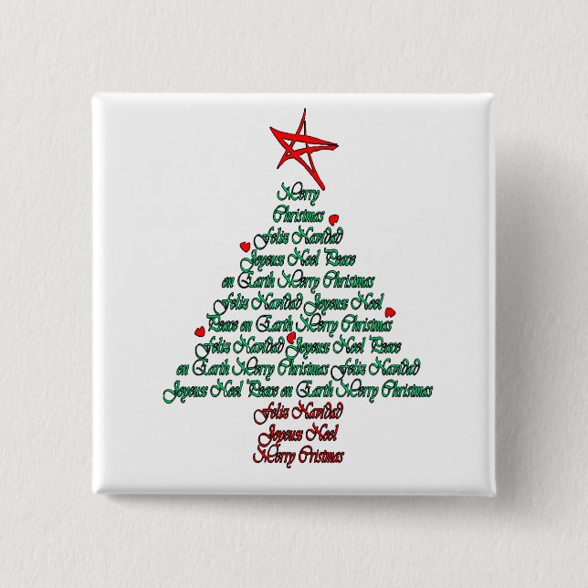 Multilanguage Chistmas Card Feliz Natal Tree 15 Cm Square Badge (Front)