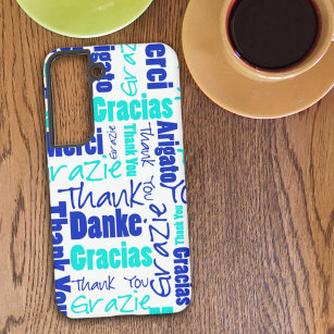 Multilingual Blue Turquoise Thank You Topography  Samsung Galaxy Case