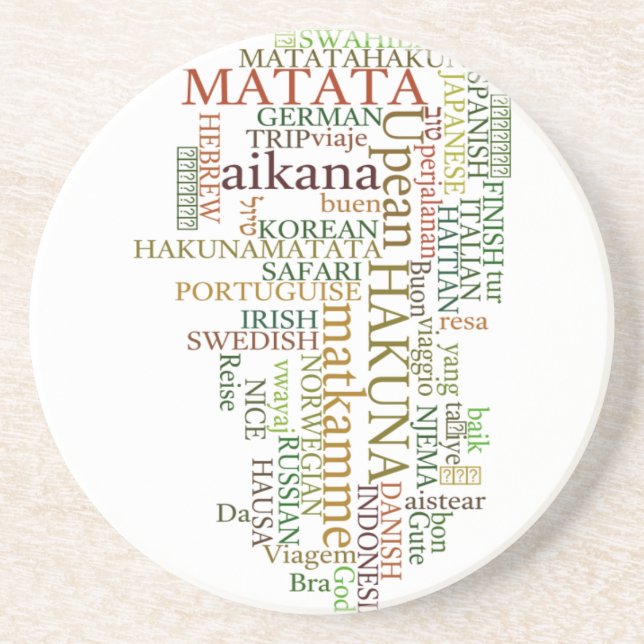 Multilingual Hakuna Matata Global Word Cloud Art Coaster (Front)