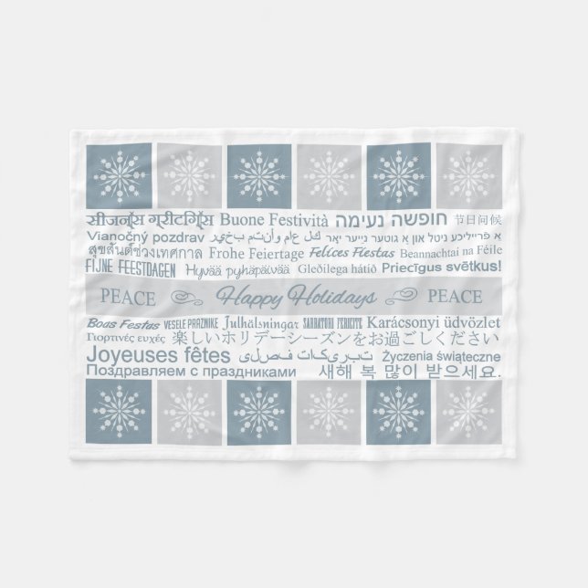 Multilingual “Happy Holidays” fleece Blanket (Front (Horizontal))