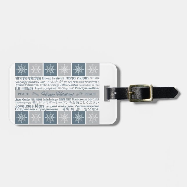 Multilingual Happy Holidays luggage tag (Front Horizontal)