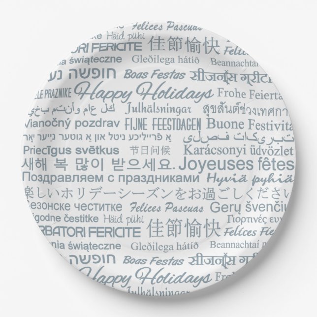 Multilingual “Happy Holidays” paper plates (Front)