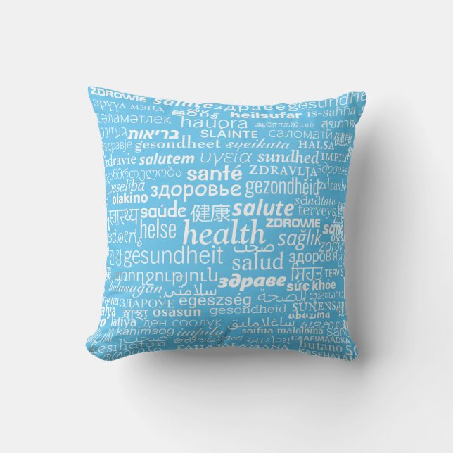 Multilingual Health Text Pillow - Custom Colours (Front)