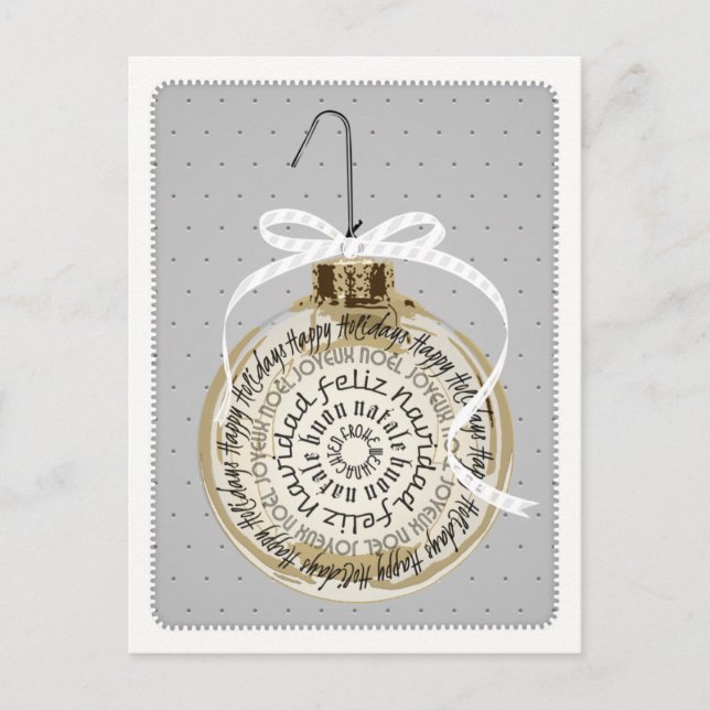 Multilingual Holiday Ornament Typography Postcard (Front)