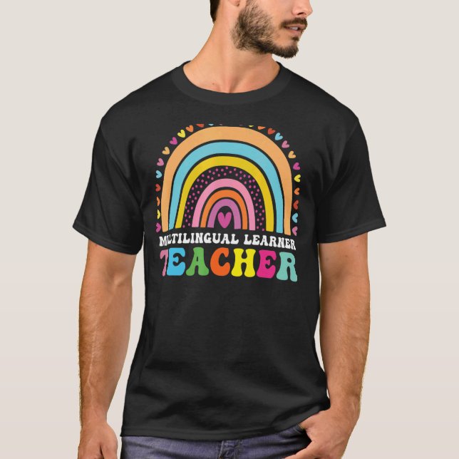 Multilingual Learner Teacher Leopard Rainbow Multi T-Shirt (Front)