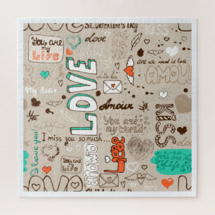 Multilingual Love Doodle Pattern Art Jigsaw Puzzle