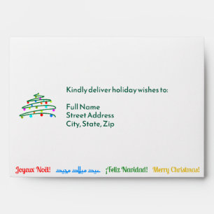 Multilingual Merry Christmas and Festive Tree  Envelope