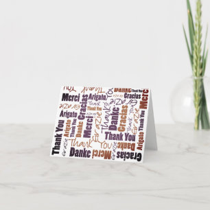 Multilingual Purple Brown Black Typography Collage Thank You Card