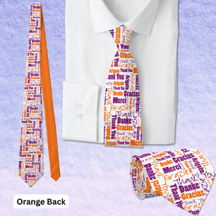 Multilingual Purple Orange Thank You Typography Tie