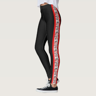 Multilingual Red and Black Vertical Stripe Leggings
