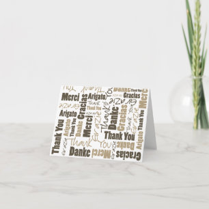 Multilingual Sepia Brown Typography Collage Thank  You Card
