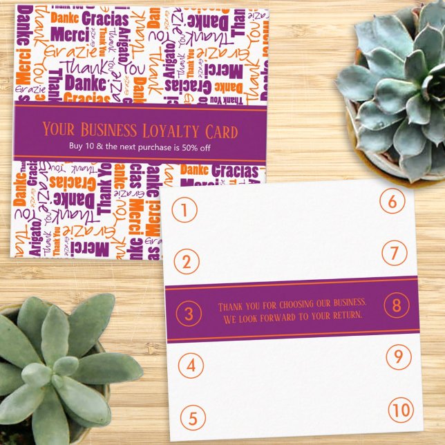 Multilingual Thank You Business Loyalty Punch Square Business Card (Creator Uploaded)