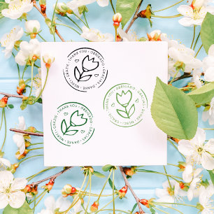 Multilingual Thank You, Small Business Cute Flower Rubber Stamp