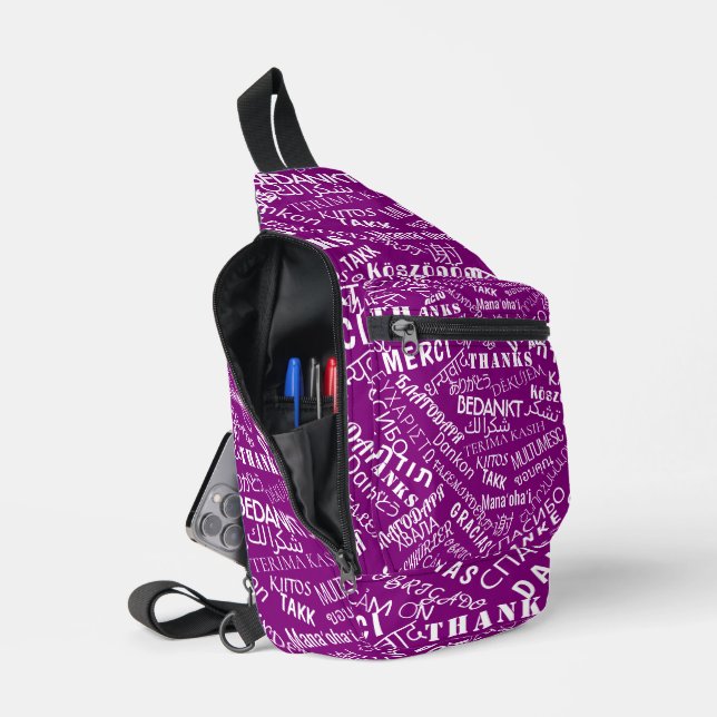 Multilingual Thank You Text Custom Your Colours Sling Bag (Open)