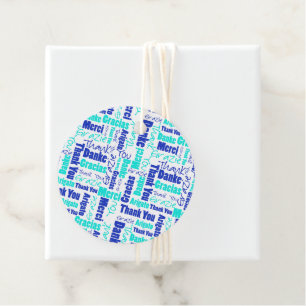 Multilingual Thank You Typography Collage In Blues Favour Tags