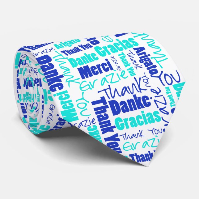 Multilingual Thank You Typography Collage Tie (Rolled)