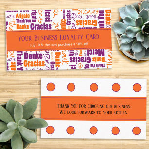 Multilingual Thank You Typography Loyalty Punch Business Card