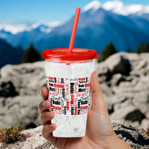 Multilingual Thank You Typography Red Black Acrylic Tumbler