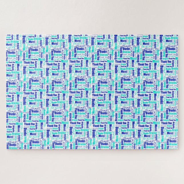 Multilingual Typography Thank You Blues Jigsaw Puzzle (Horizontal)