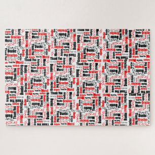 Multilingual Typography Thank You Red Black Jigsaw Puzzle