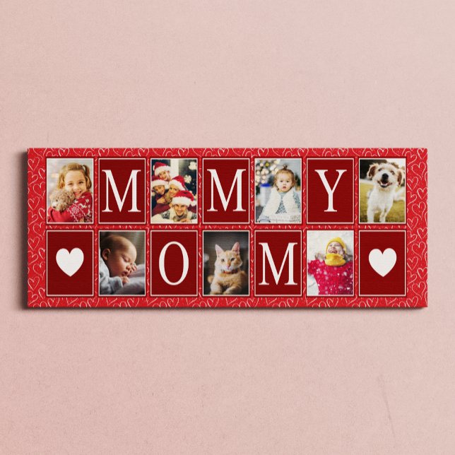 Multiphoto Red Heart Pattern Mummy Photo Canvas Print (Creator Uploaded)