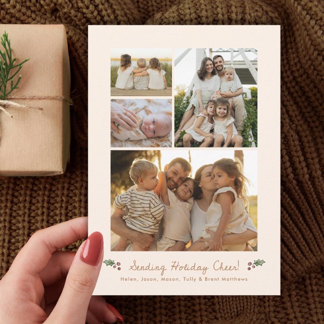 Multiphoto Sending Holiday Cheer Ivory Photo Card (Creator Uploaded)