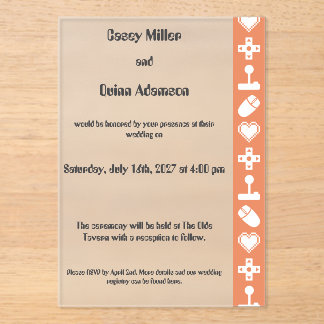Multiplayer Mode in Coral Acrylic Wedding Invitations