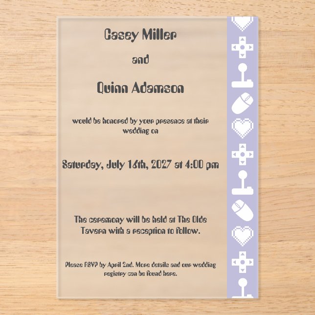 Multiplayer Mode in Lavender Acrylic Wedding  Invitations (Front)