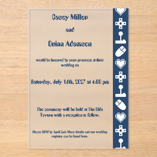 Multiplayer Mode in Navy Acrylic Wedding Invitations