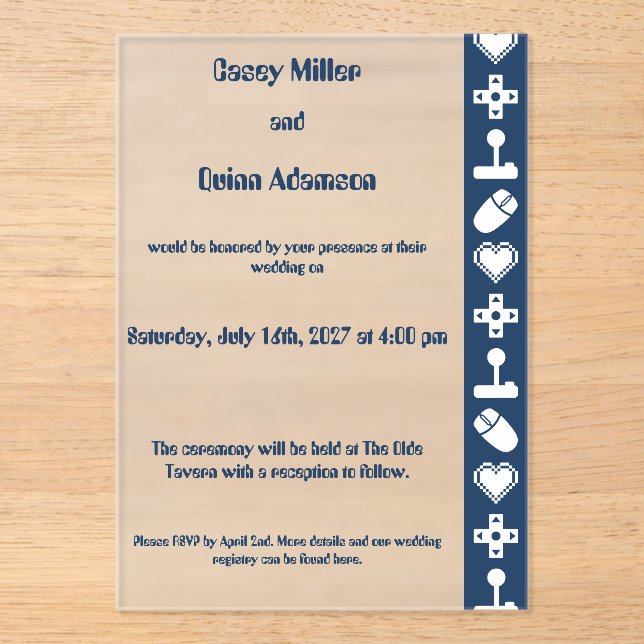 Multiplayer Mode in Navy Acrylic Wedding  Invitations (Front)