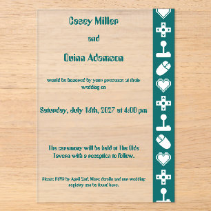 Multiplayer Mode in Teal Acrylic Wedding Invitations